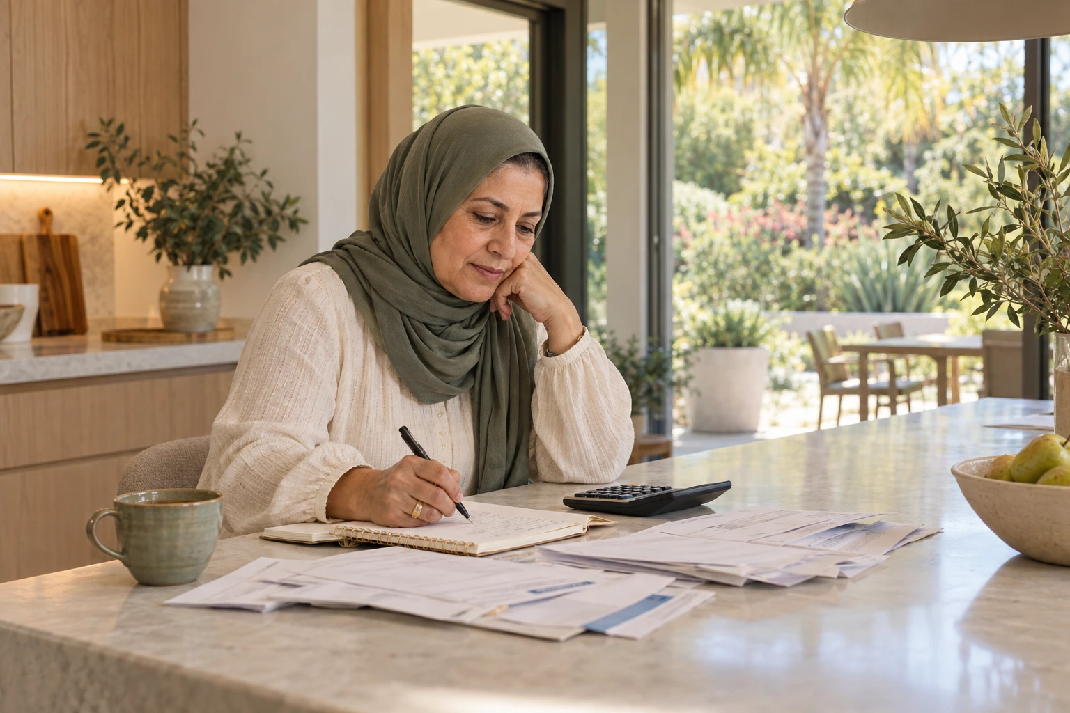 Homeowner reviewing monthly housing expenses
