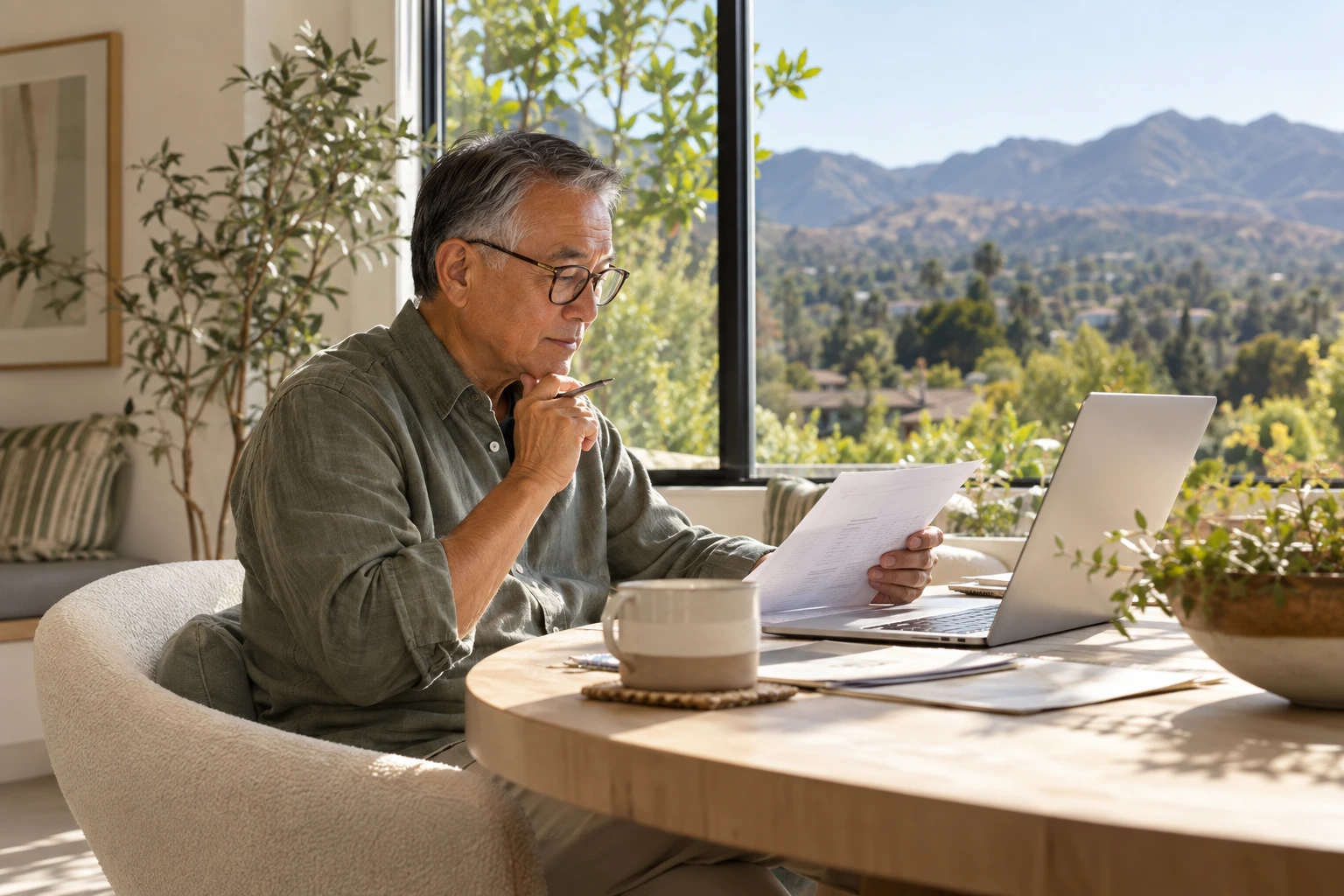 Retired homeowner organizing income documents