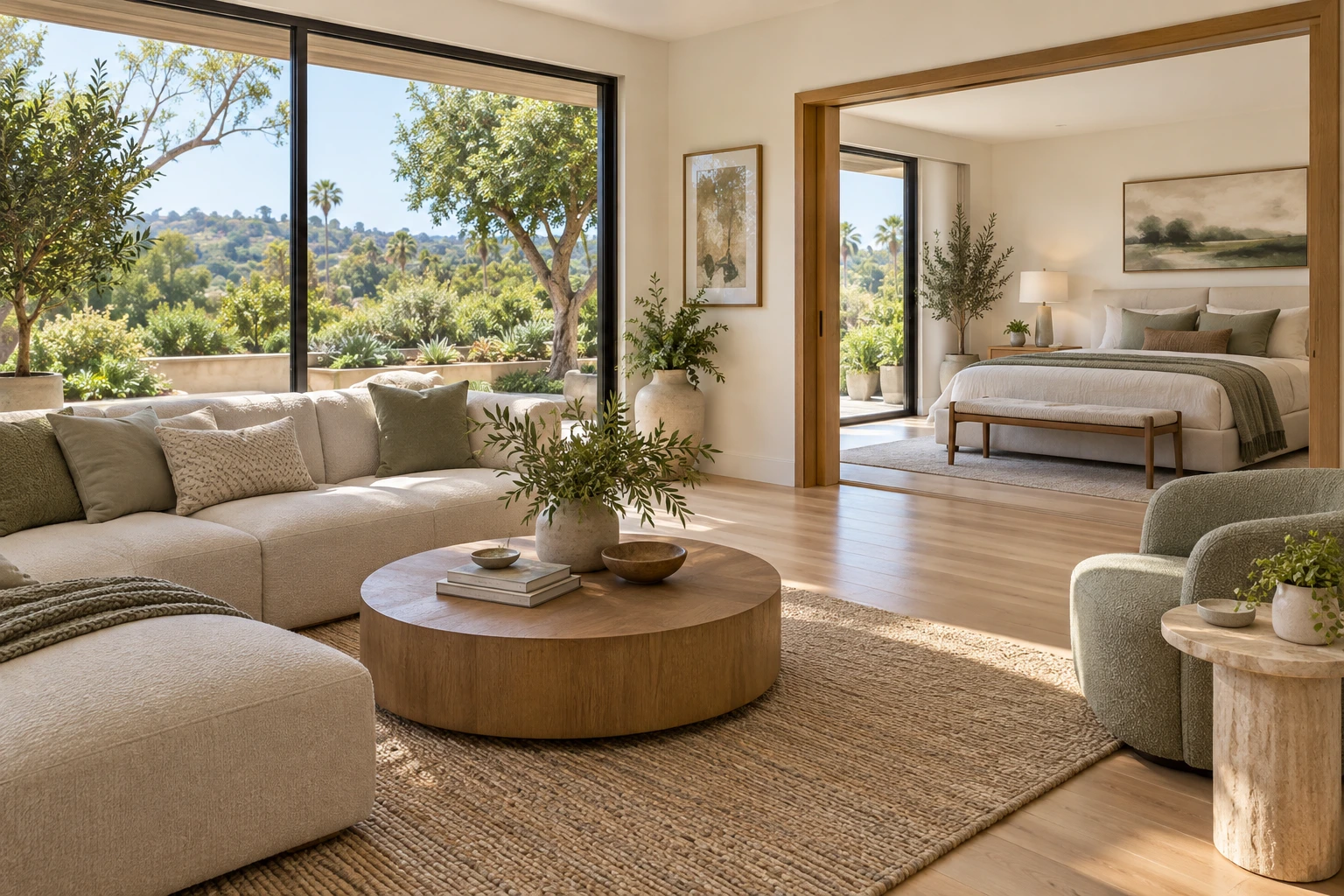 Single-story interior with wide uncluttered circulation
