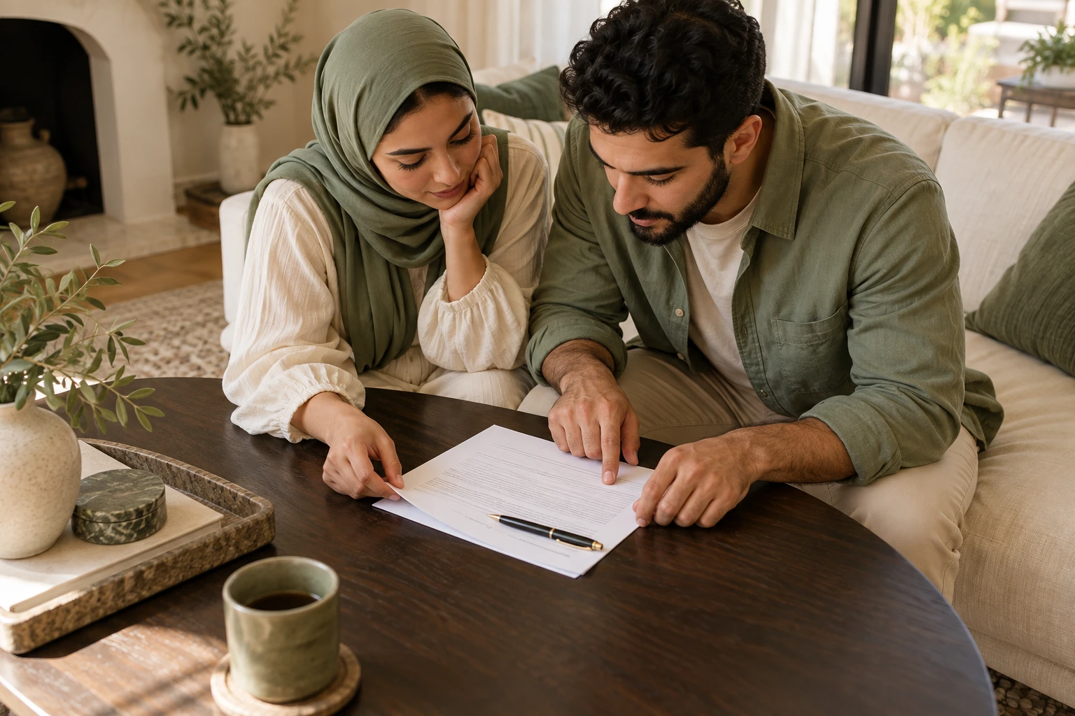 Couple reviewing home ownership paperwork
