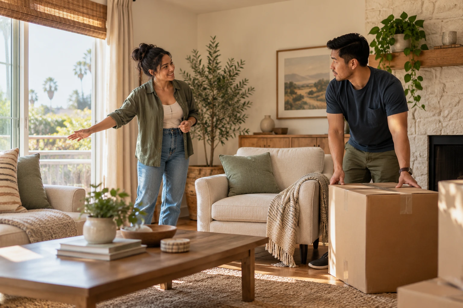 Couple combining their belongings in a shared home
