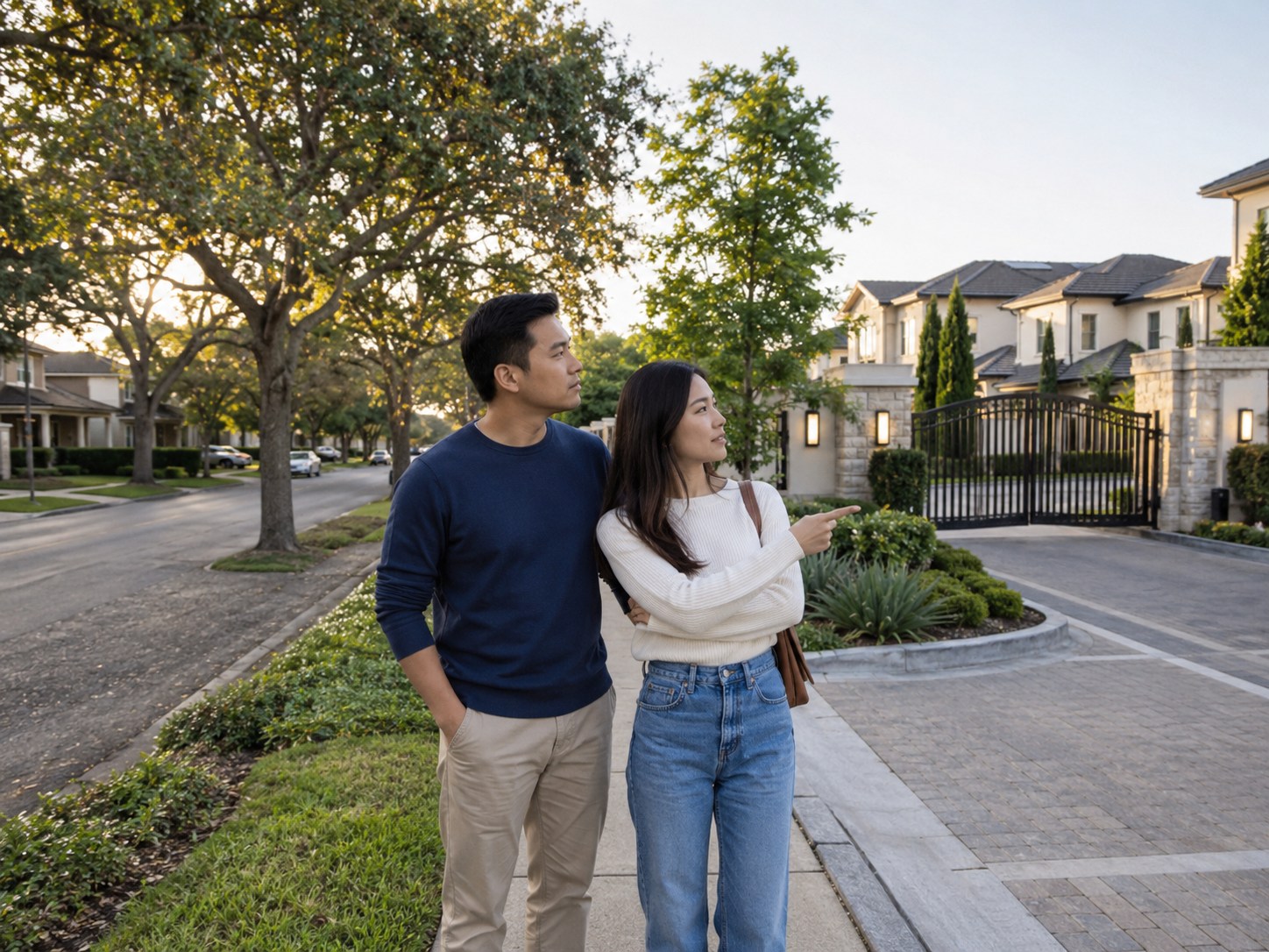 Buyers comparing a gated community with an established neighborhood street