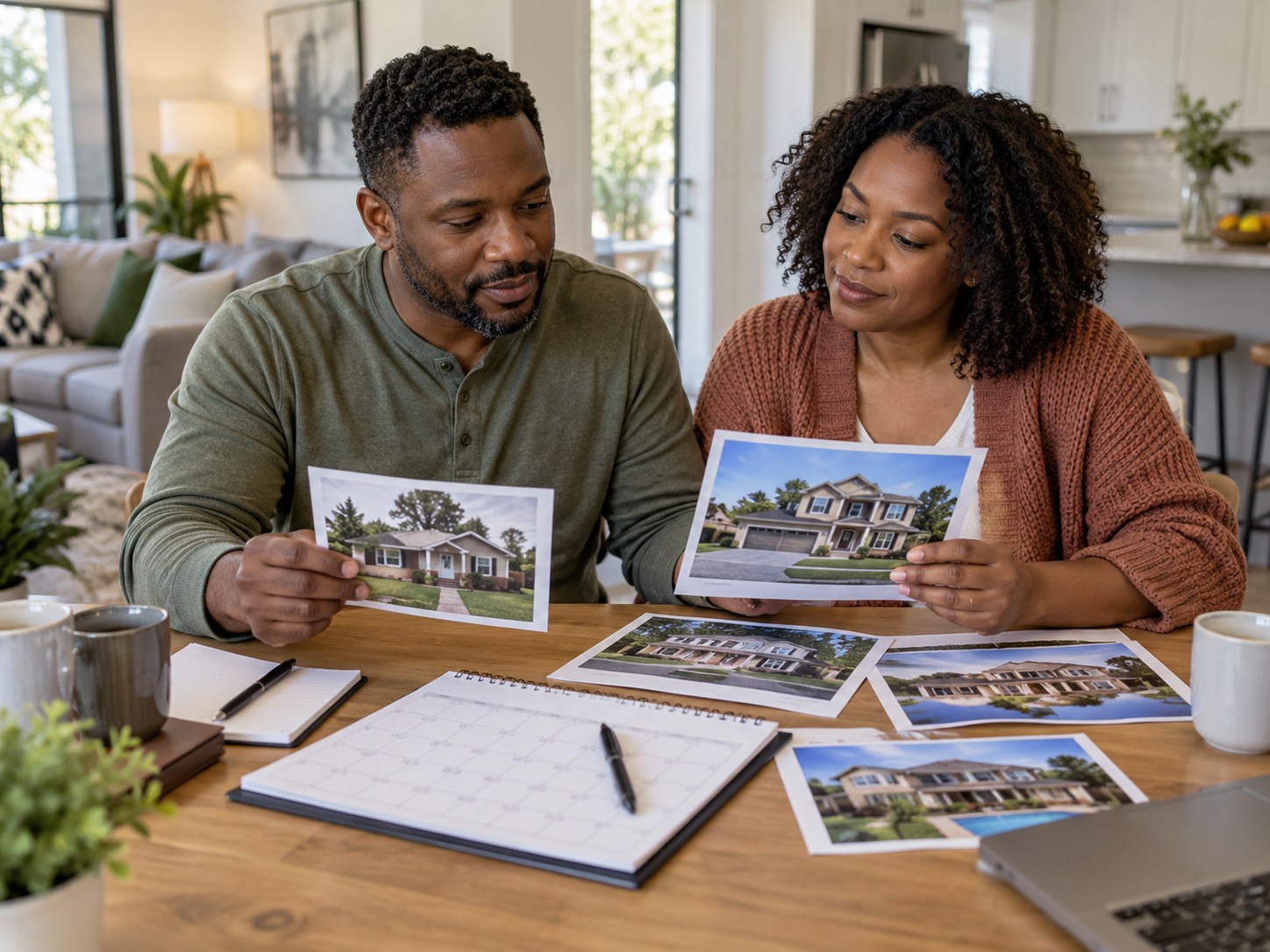 Homeowners comparing their current home with a larger replacement home