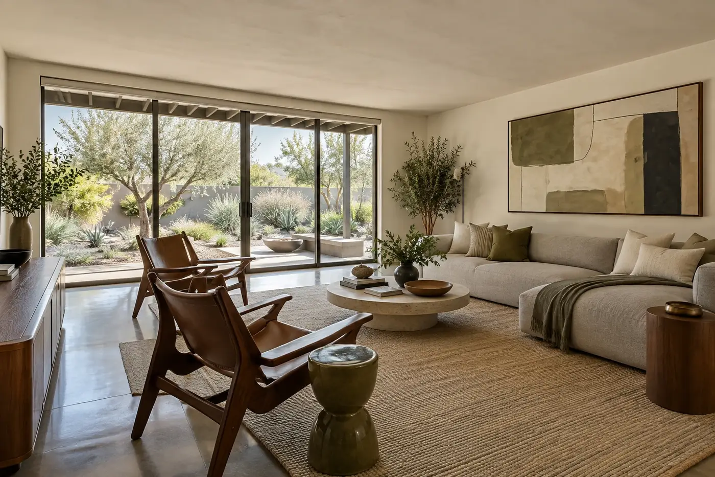 Staged living room with a clear path to the garden