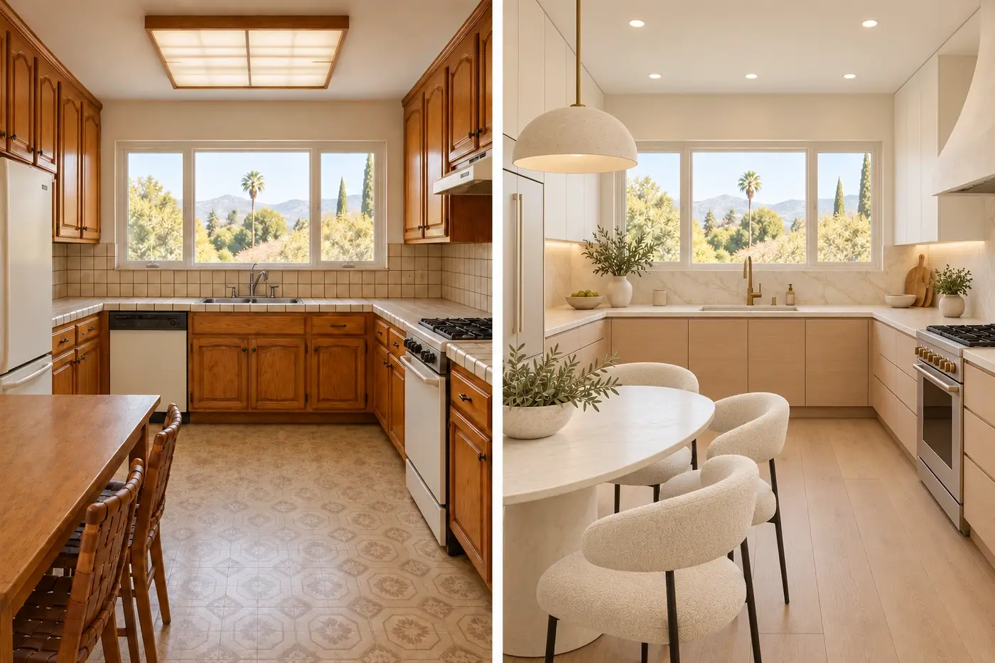 AI-generated kitchen renovation comparison