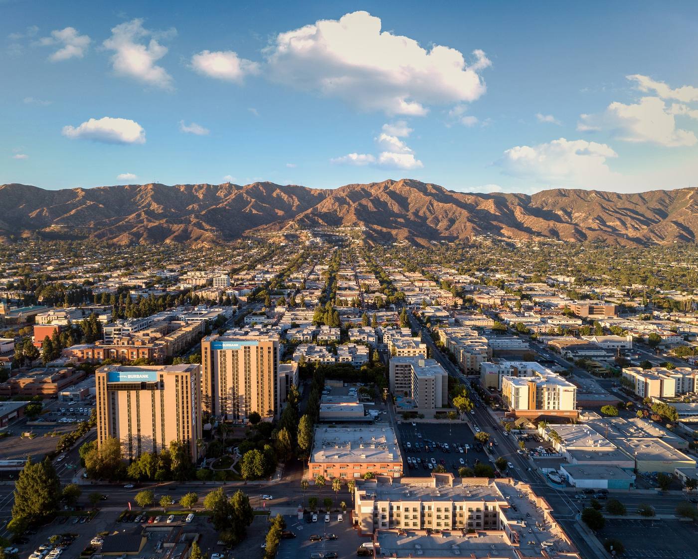 Downtown Burbank and the mountains in the East Valley