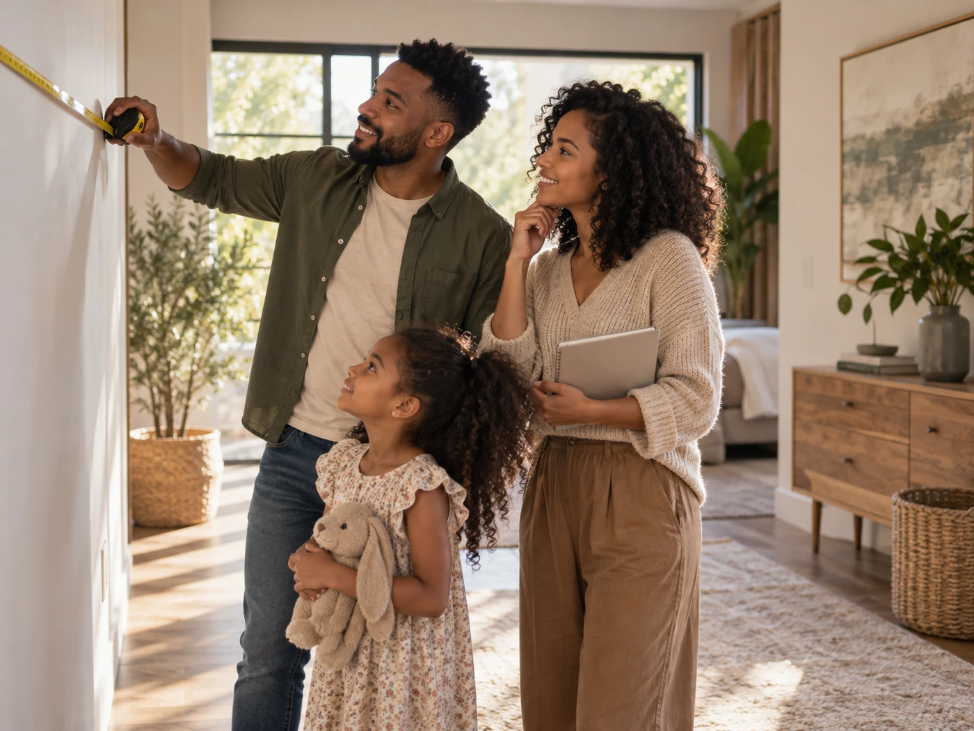 Family exploring a bright living room together