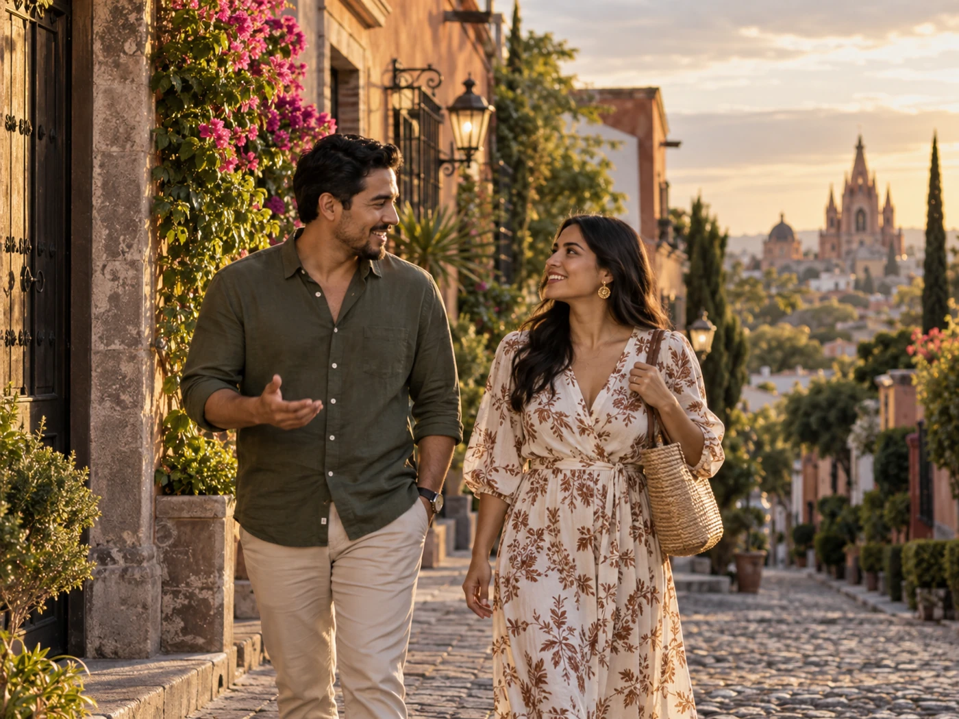 Couple exploring a neighborhood while traveling