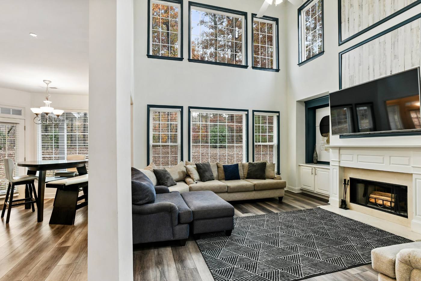Parker living room with high ceilings