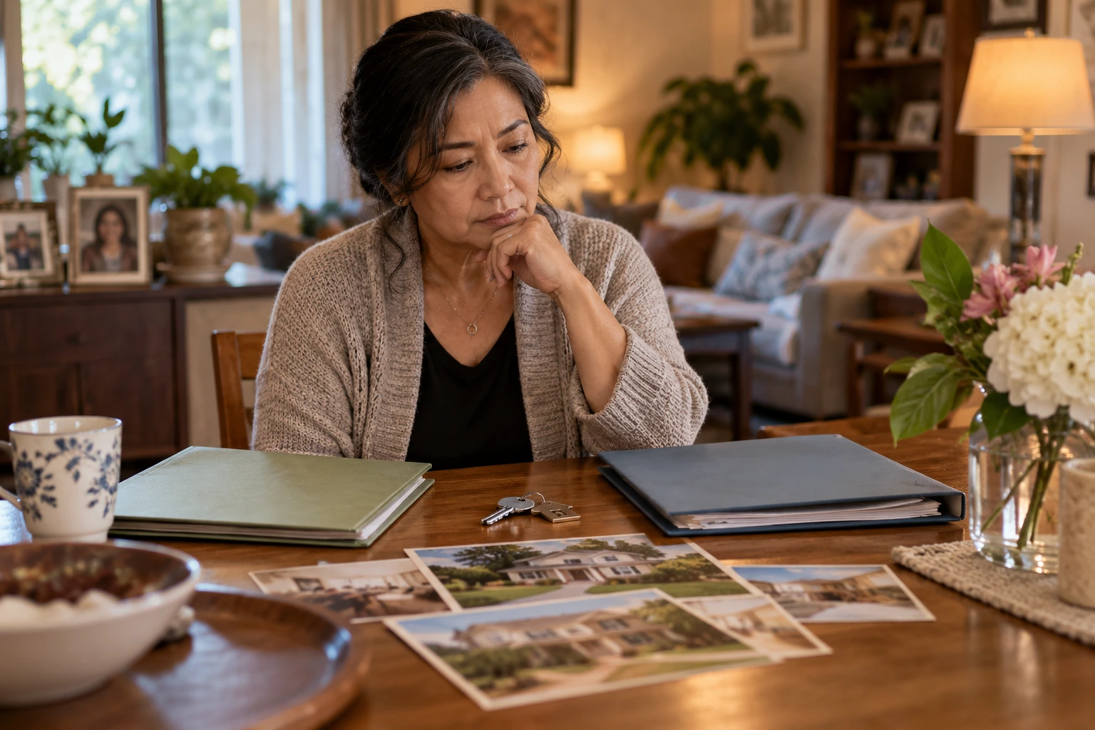 A homeowner considering whether to keep or sell an inherited house
