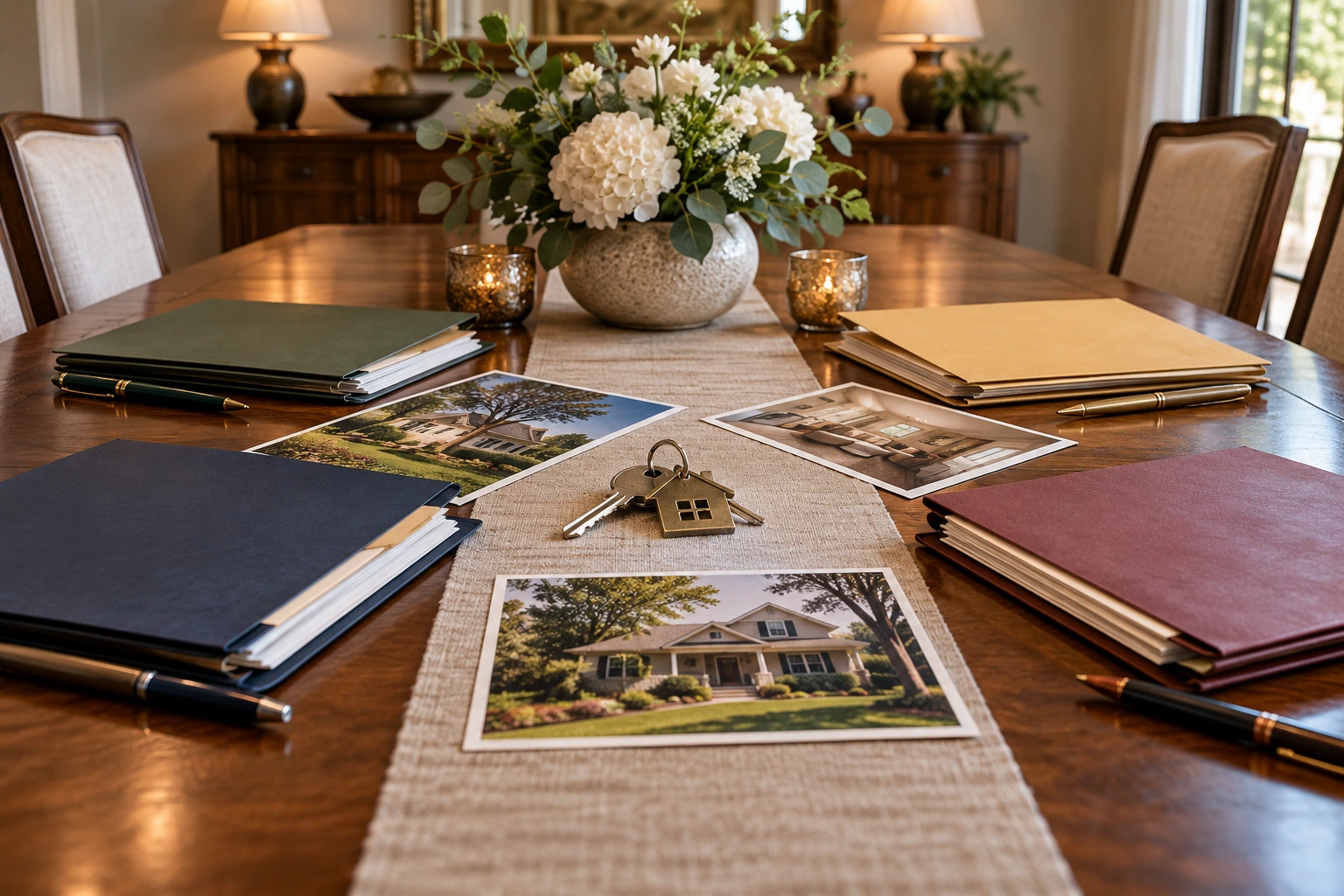 Sibling inheritance folders arranged around house keys
