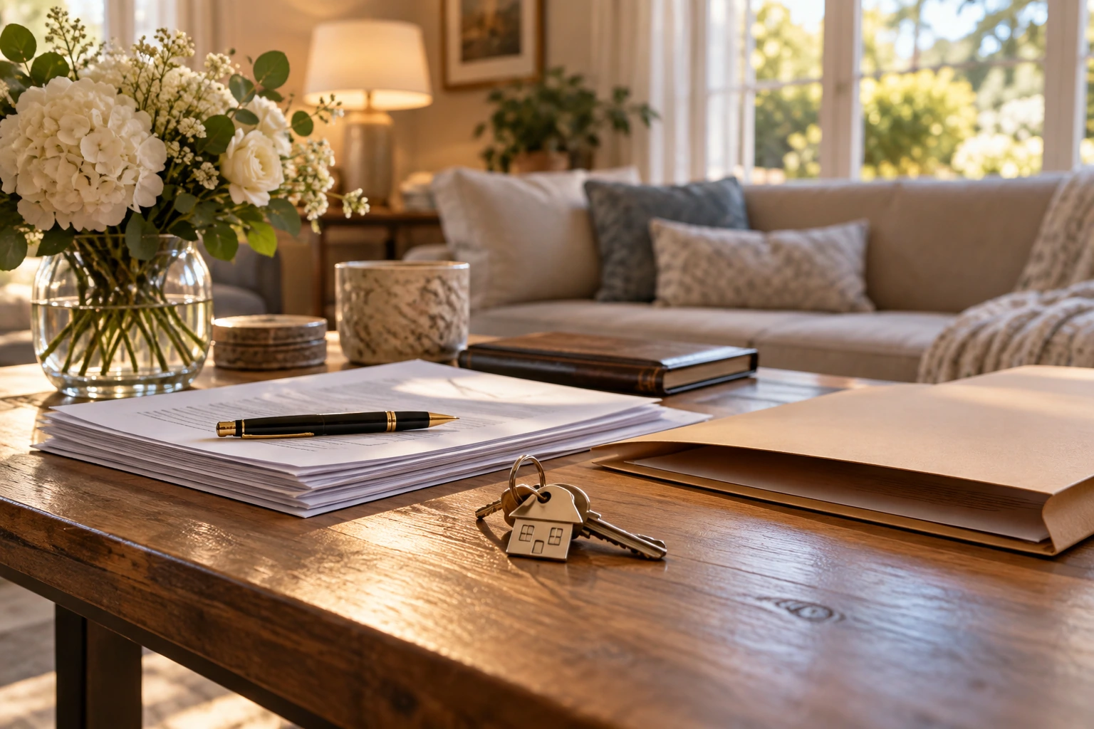 House keys and estate papers on a quiet table after an owner passes without a will