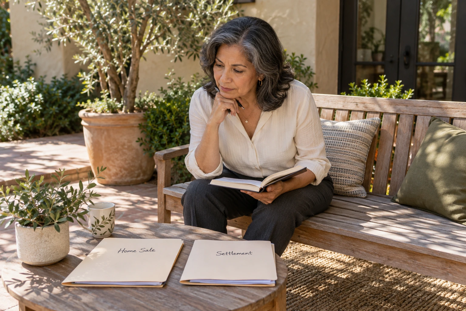 Two-home sale decision documents with keys and a calm planning setup
