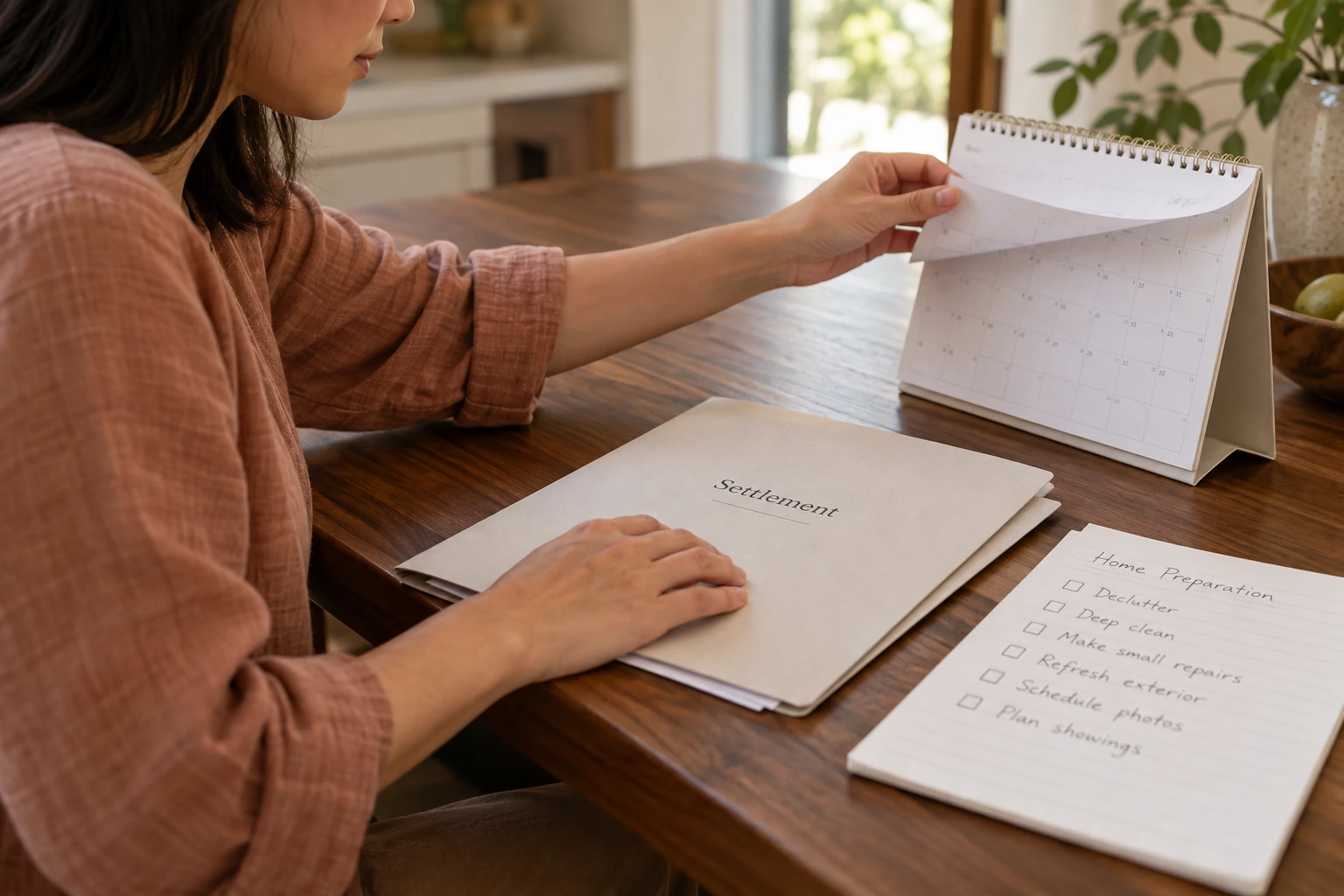 Divorce sale timing calendar with home documents and keys
