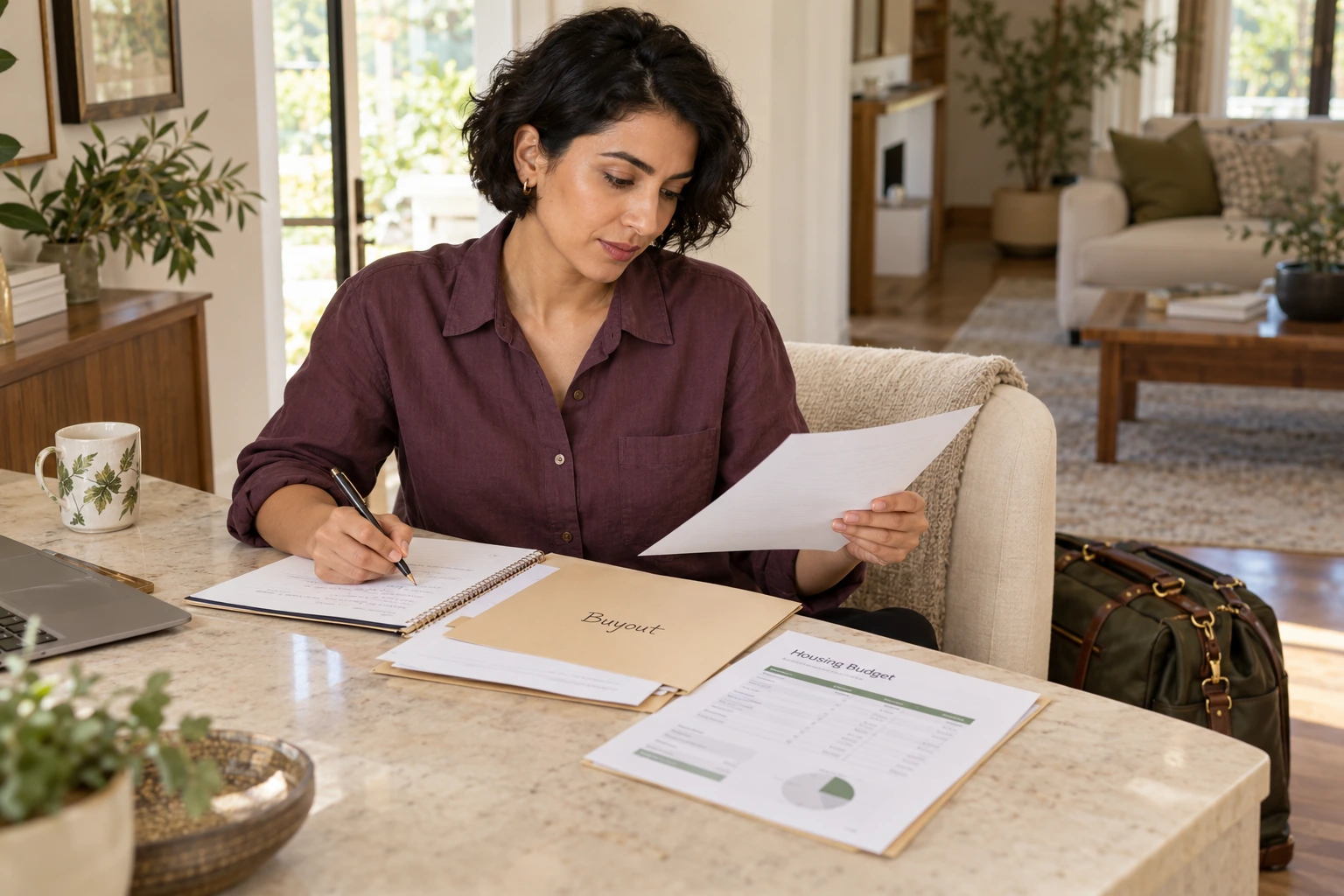 Divorce house ownership and buyout papers with keys