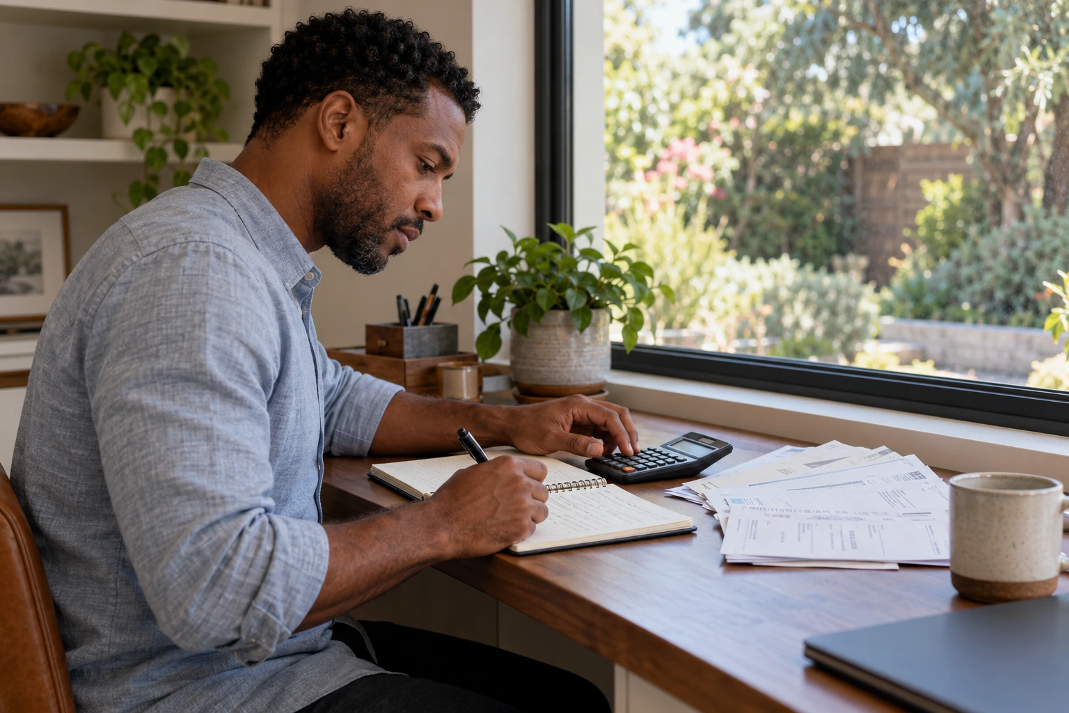 A homeowner calculating housing expenses against one monthly income