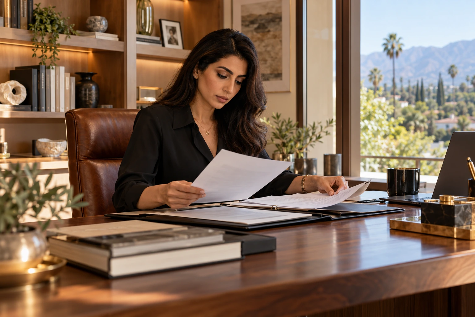A homeowner reviewing refinance paperwork to remove a former partner from the mortgage