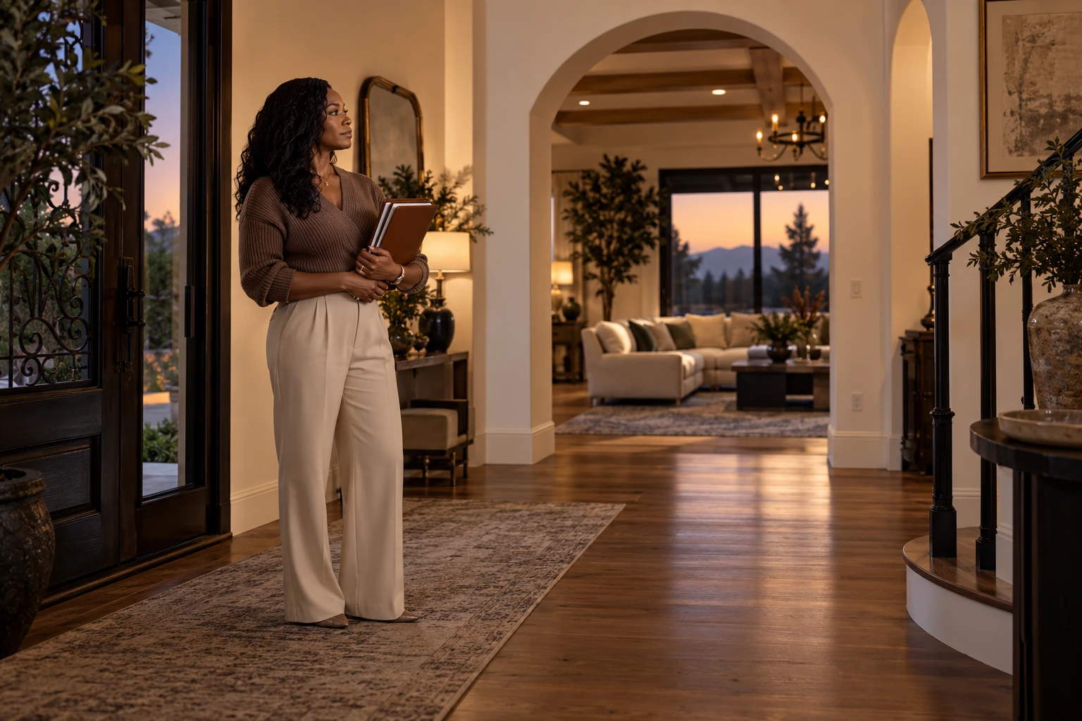 A homeowner standing in a quiet hallway while reviewing options for the home