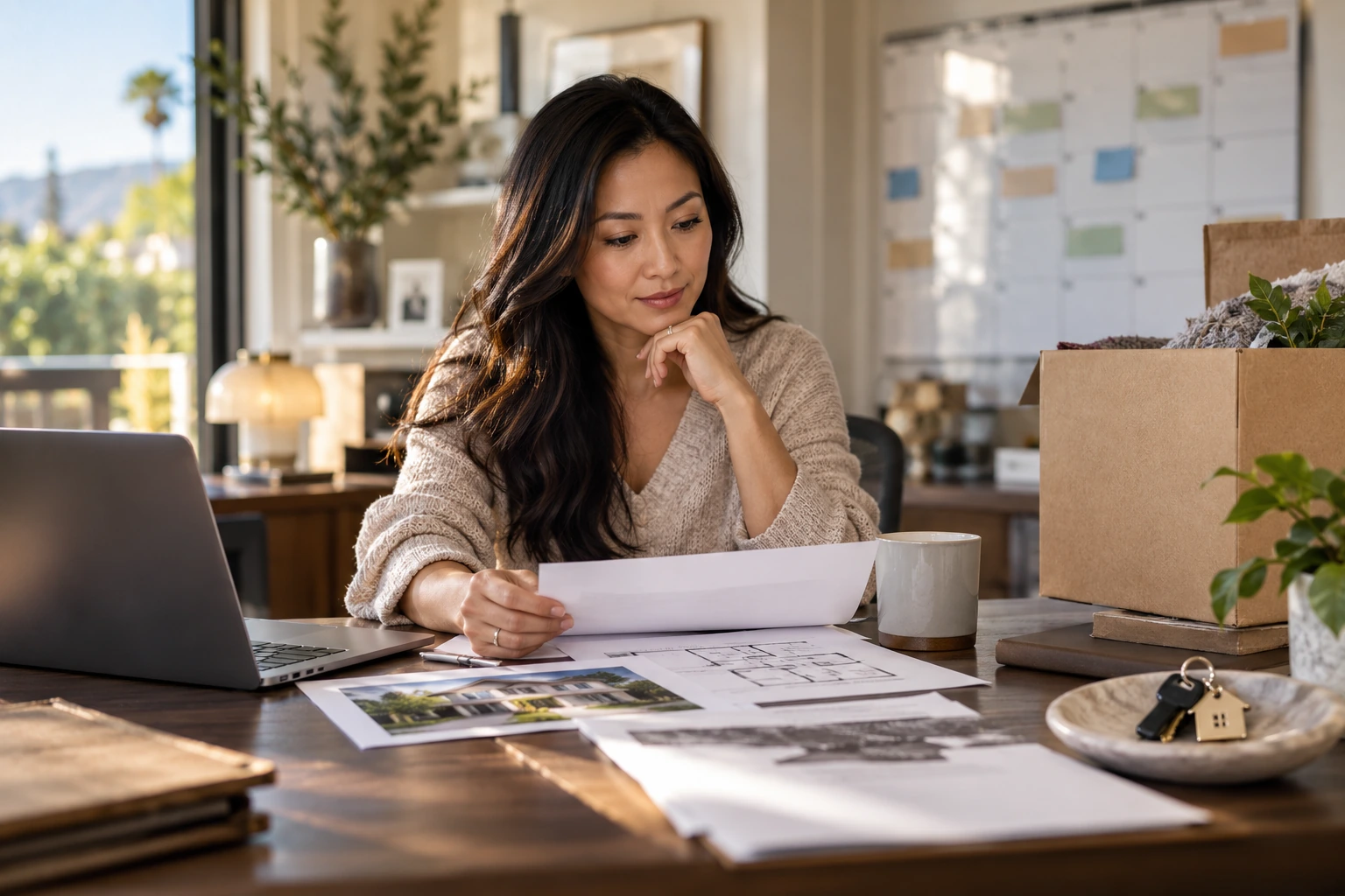 A homeowner comparing a sale timeline with moving plans