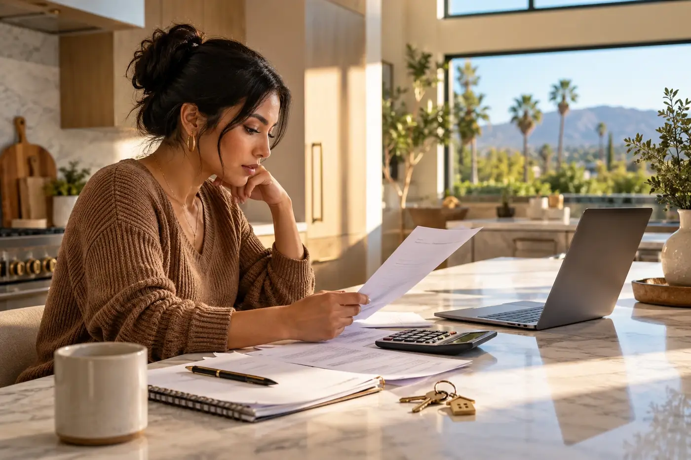 First-time buyer preapproval papers reviewed at a warm kitchen table