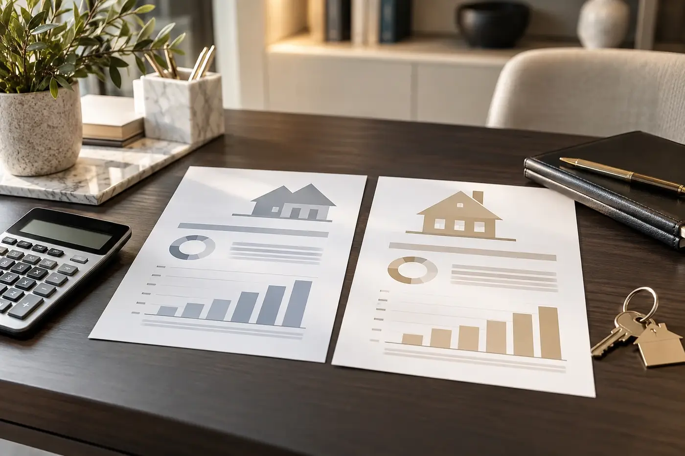 Down payment comparison paperwork showing smaller and larger cash scenarios