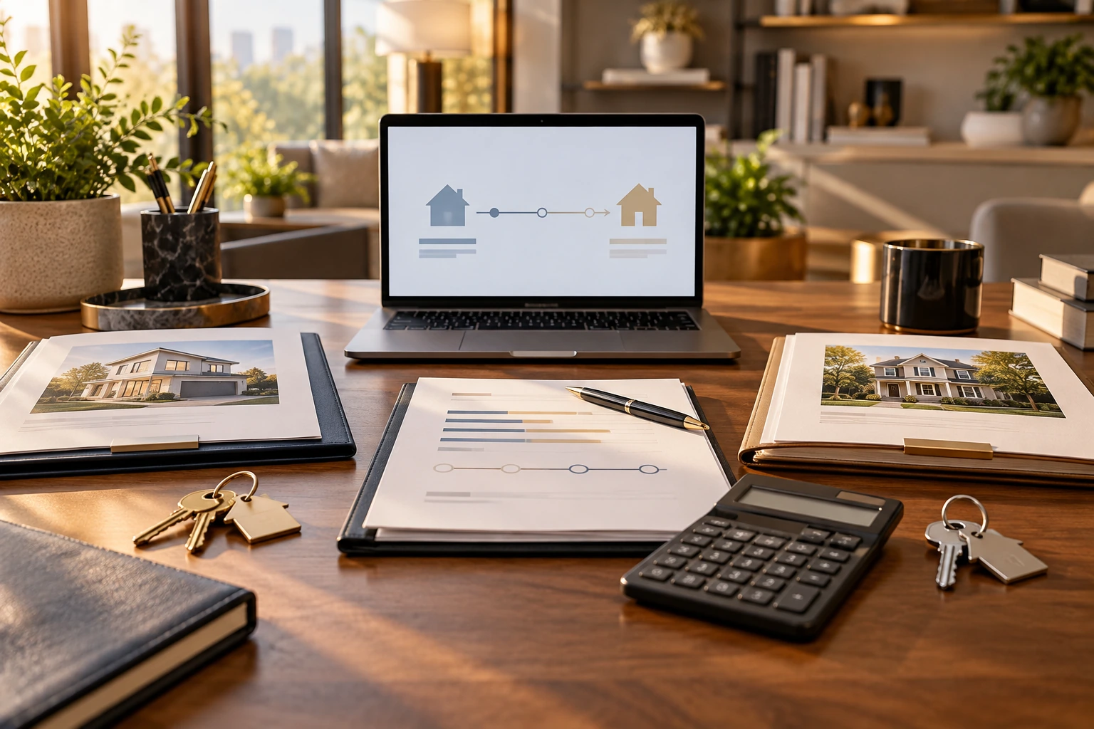 Current home and new city purchase folders with bridge financing calculator