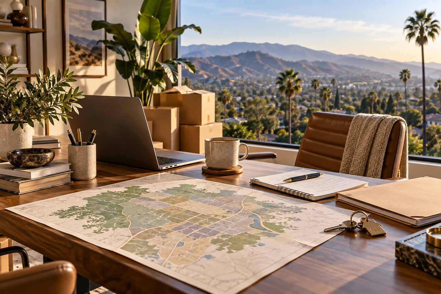 San Fernando Valley relocation planning with neighborhood map and moving notes