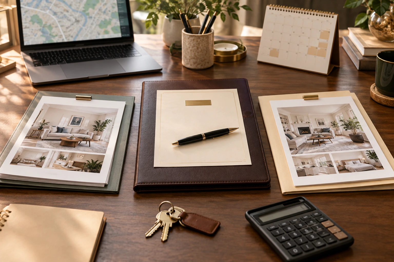 Rent versus buy relocation comparison with job offer folder and keys