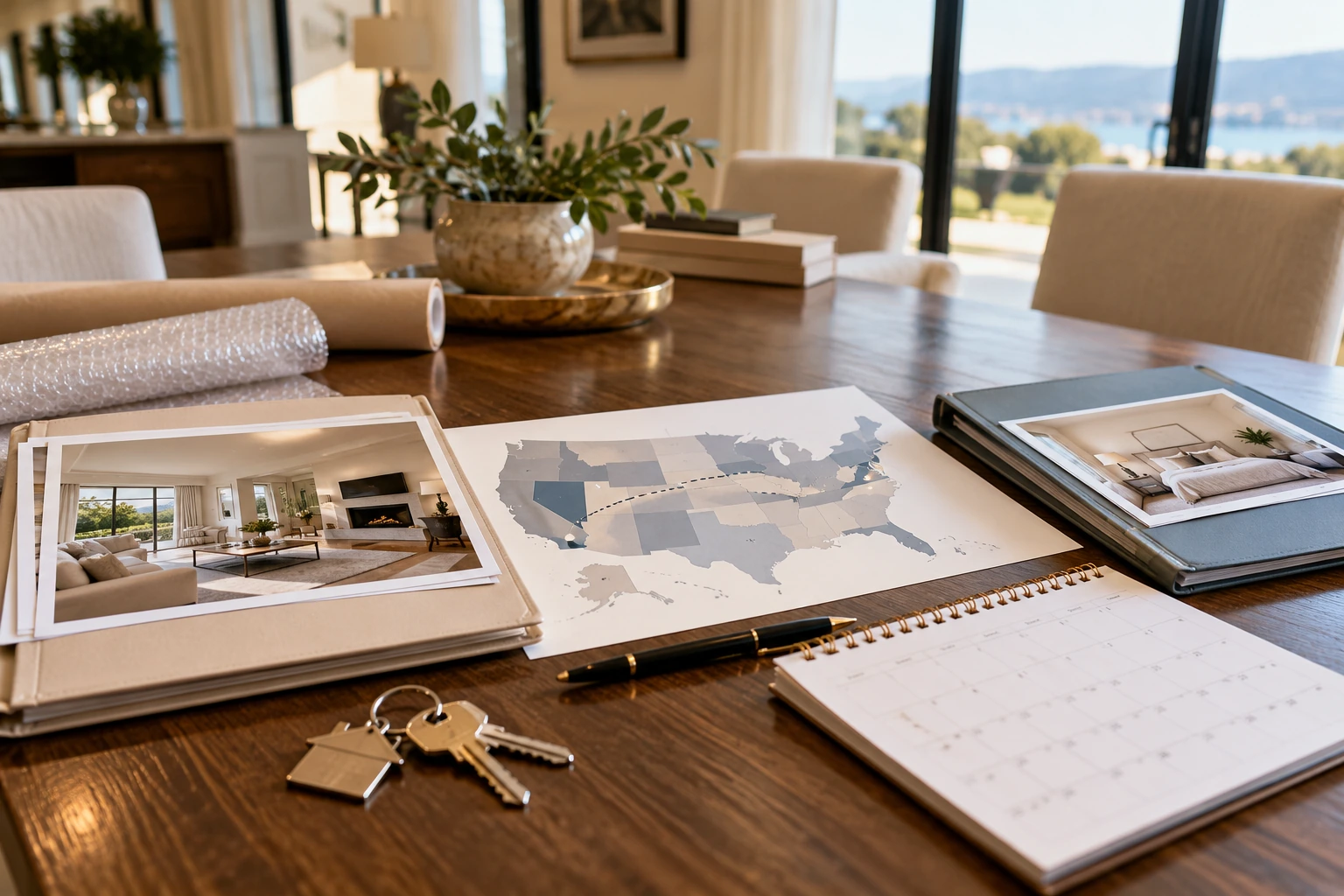 Out-of-state move planning with sale folder map and temporary housing notes