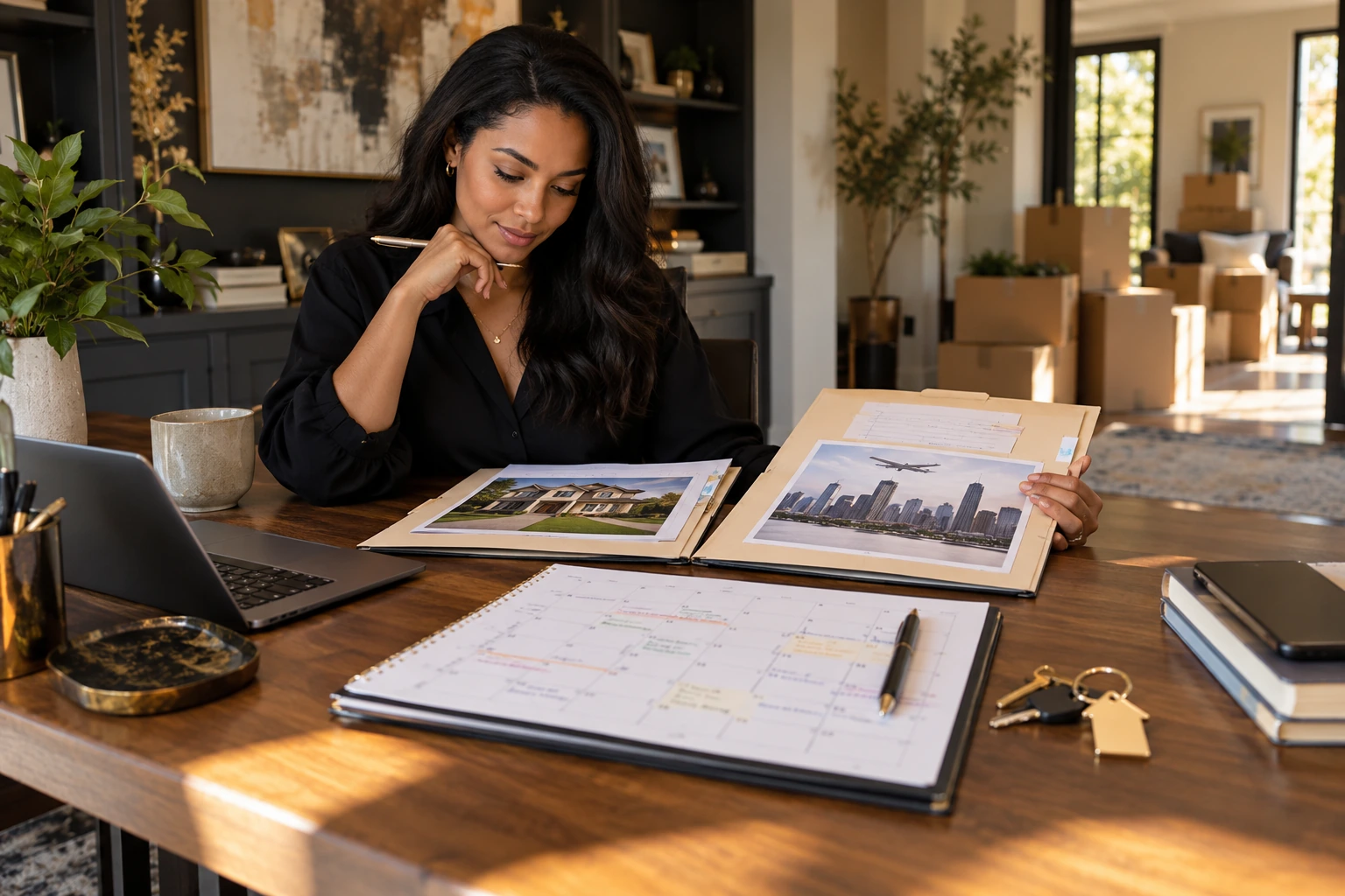 Work relocation selling timeline with calendar listing folder and keys