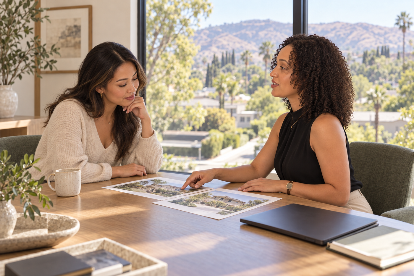A buyer consultation reviewing property information